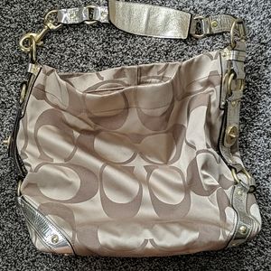 Coach large gold satin tote
